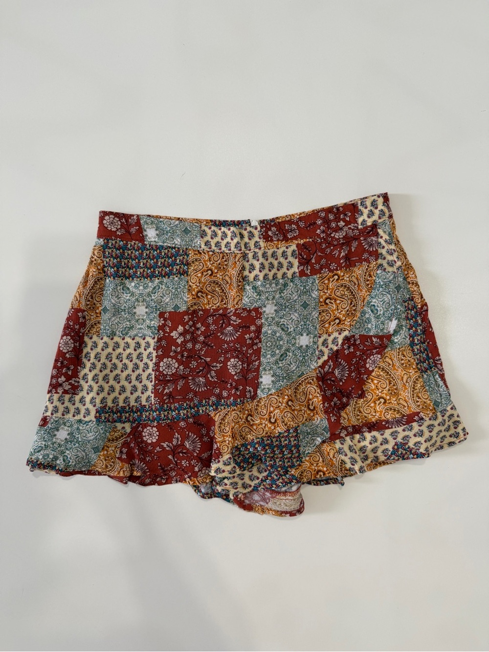 Altar'd State High-Waist Patchwork Skort Ruffled Bohemian Size S